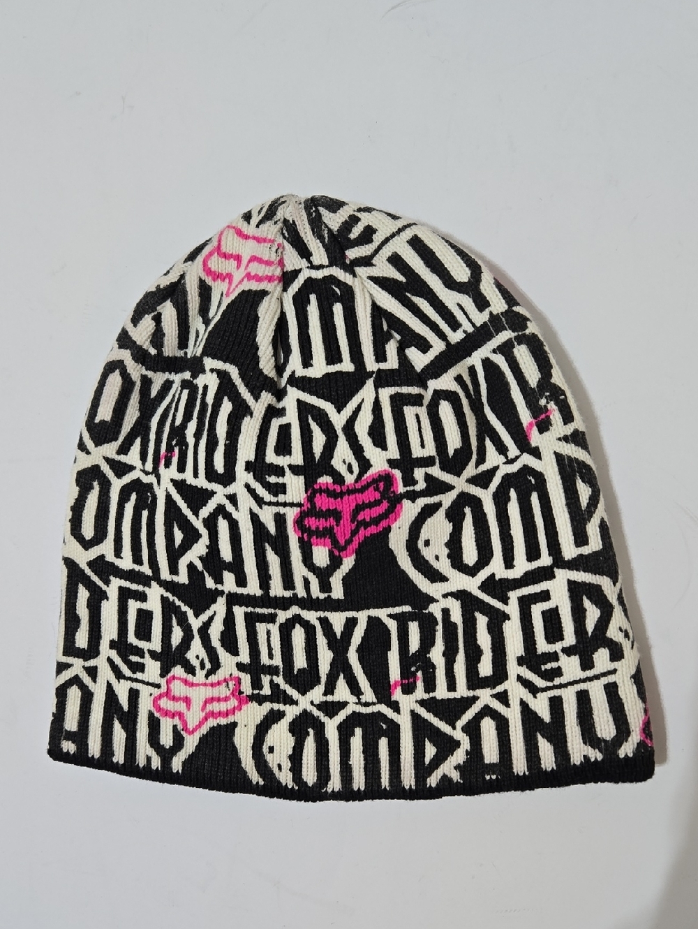 Fox Black, White & Pink Logo Knit Beanie